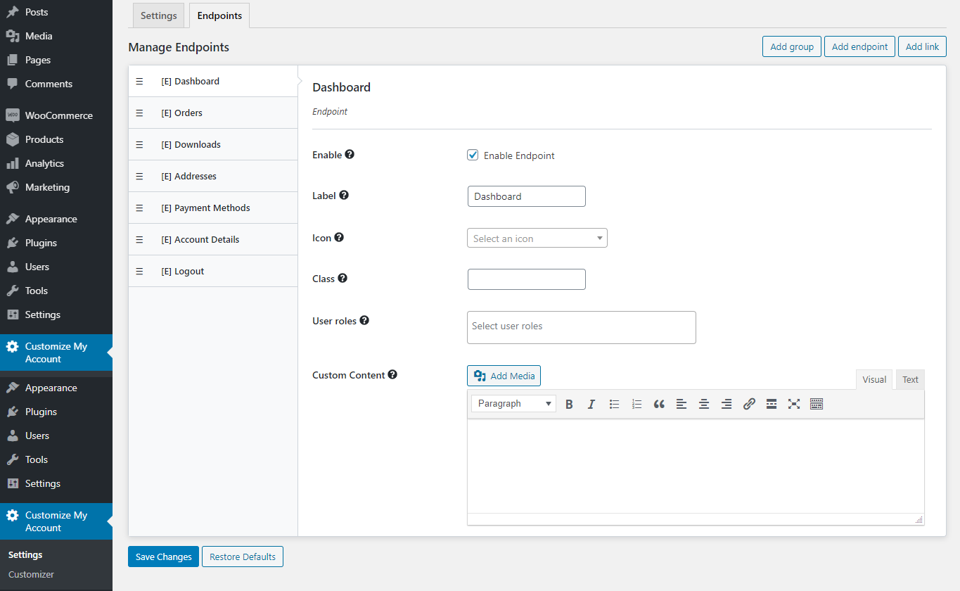 Customize My Account Page for WooCommerce